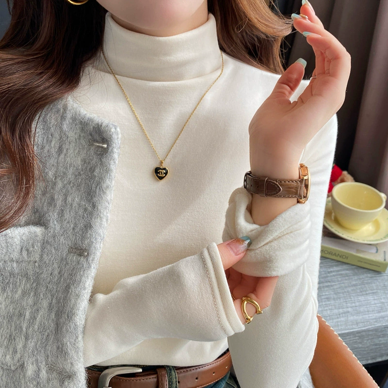 Женский флисовый утепленный базовый слой с начесом, новинка 2024 года, однотонный осенне-зимний термотоп с высоким воротником и длинными рукавами