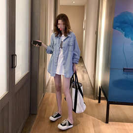 秋季新款早秋韩版宽松牛仔衬衫女中长款百搭外套学生减龄衣