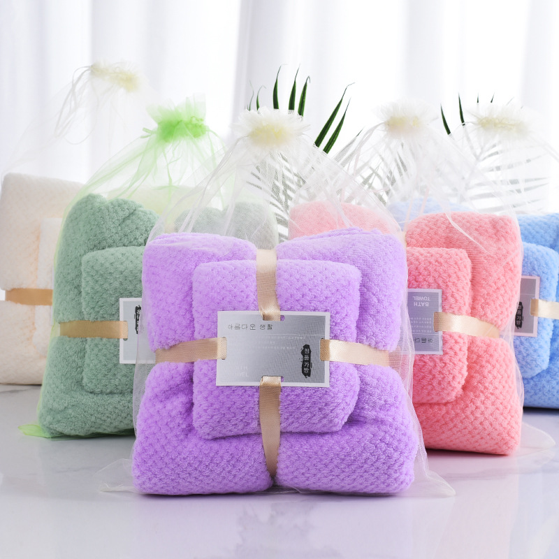 Pineapple Grid Towel Bath Towel Set New Thickened Coral Velvet Mother-In-Law Towel Two-Piece Set Soft Absorbent Bath Towel Wholesale