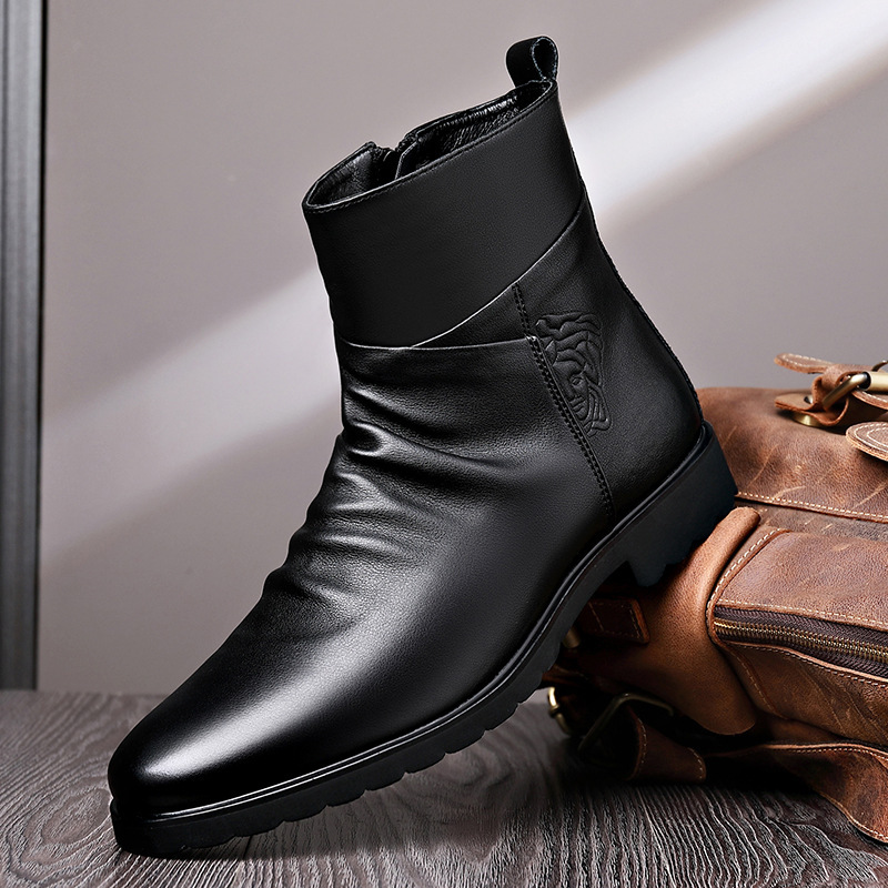 2024 New Top Layer Cowhide Men's Leather Boots Motorcycle Boots Inner Height Increase Side Zipper Middle Men's Boots Martins Men's Boots 2024 New Top Layer Cowhide Men's Leather Boots Motorcycle Boots Inner Height Increase Side Zipper Middle Men's Boots Martins Men's Boots