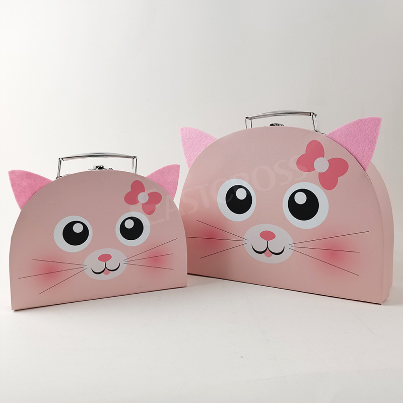 外贸套二礼盒 粉色小猫可爱大小两个装礼品盒 金属手提带耳朵礼盒