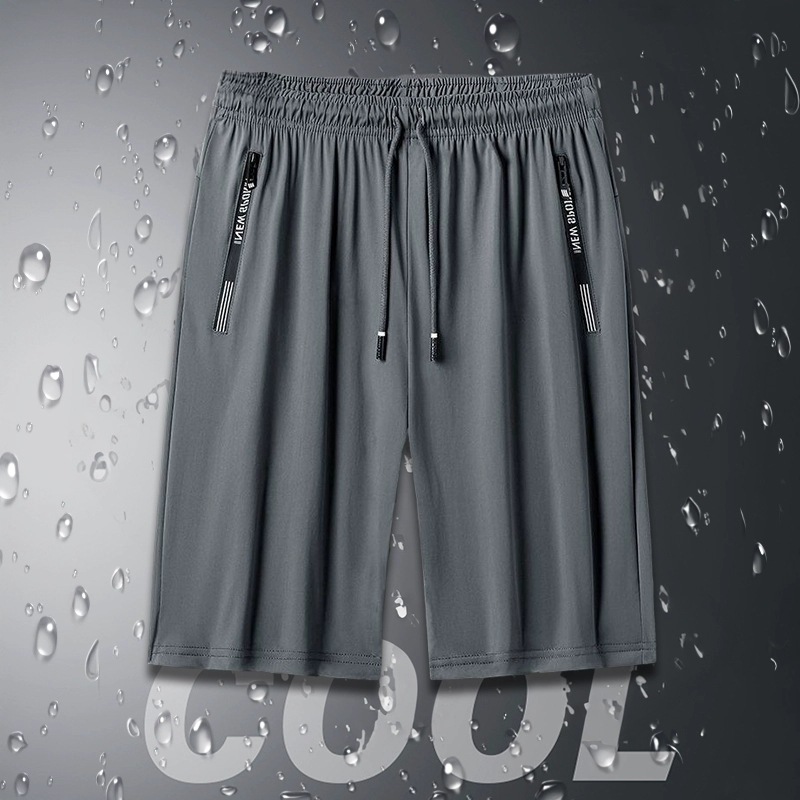 Camisas, menos ropa, pantalones cortos de seda de hielo, pantalones de cinco puntos casuales de secado rápido de gran tamaño para hombres, nueva tendencia