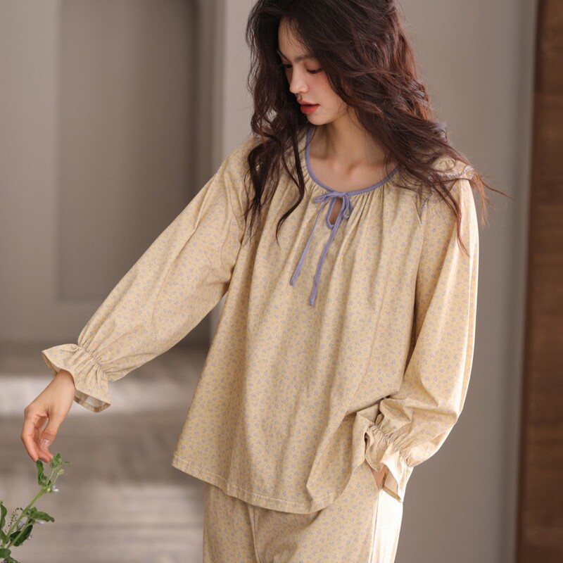 Special Offer! Princess Ulala Spring and Autumn Korean-Style Sweet Floral Knit Cotton Bow Round-Neck Pajamas Loungewear Special Offer! Princess Ulala Spring and Autumn Korean-Style Sweet Floral Knit Cotton Bow Round-Neck Pajamas Loungewear