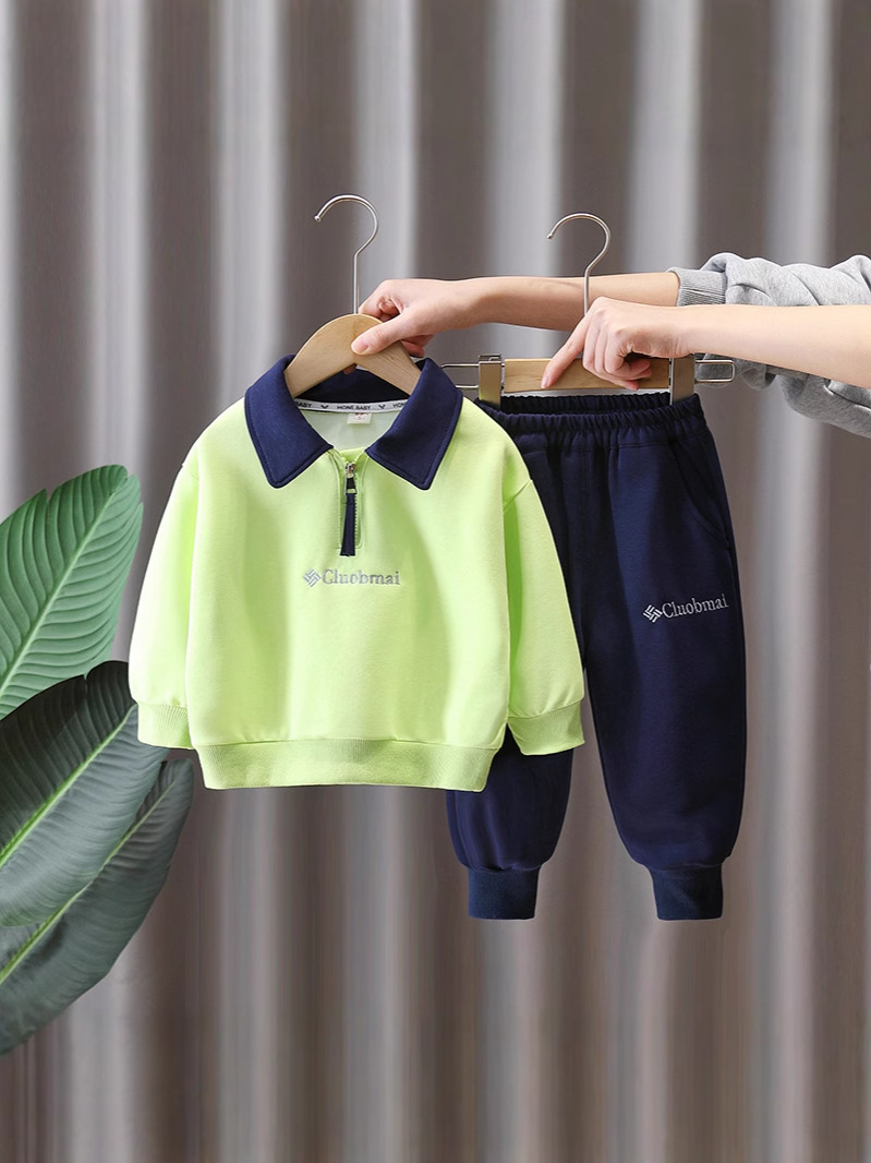 7745 Traje de primavera para niños 2025 nueva camisa POLO a juego de colores para niños primavera y otoño deportes de ocio de dos piezas primavera