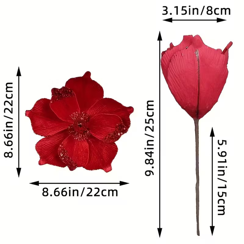 仿真花圣诞树家居装饰热卖圣诞花 金粉亮片9叶花瓣节日派对装饰品|undefined