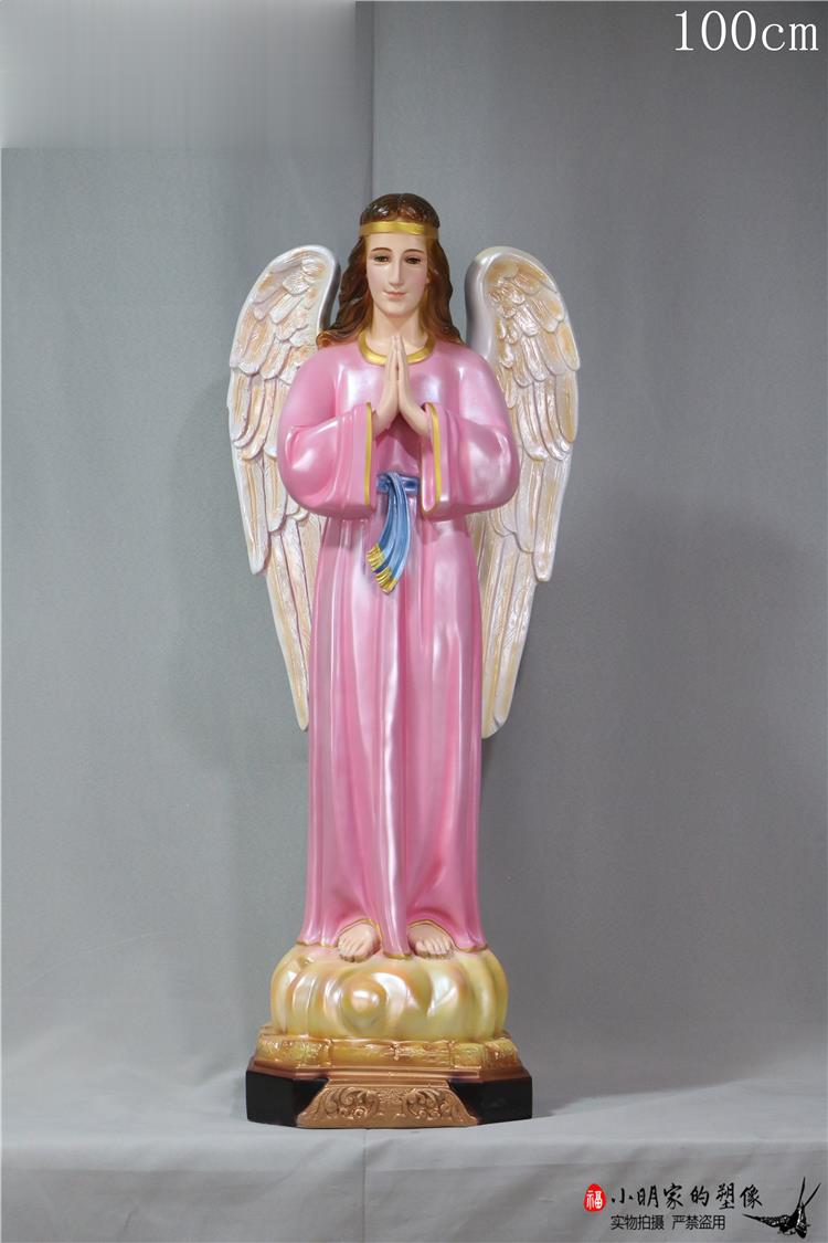 Ángel de 100cm mano corna adornos de estatuas de vidrio de fibra de vidrio de la iglesia de la casa decoración de figuras