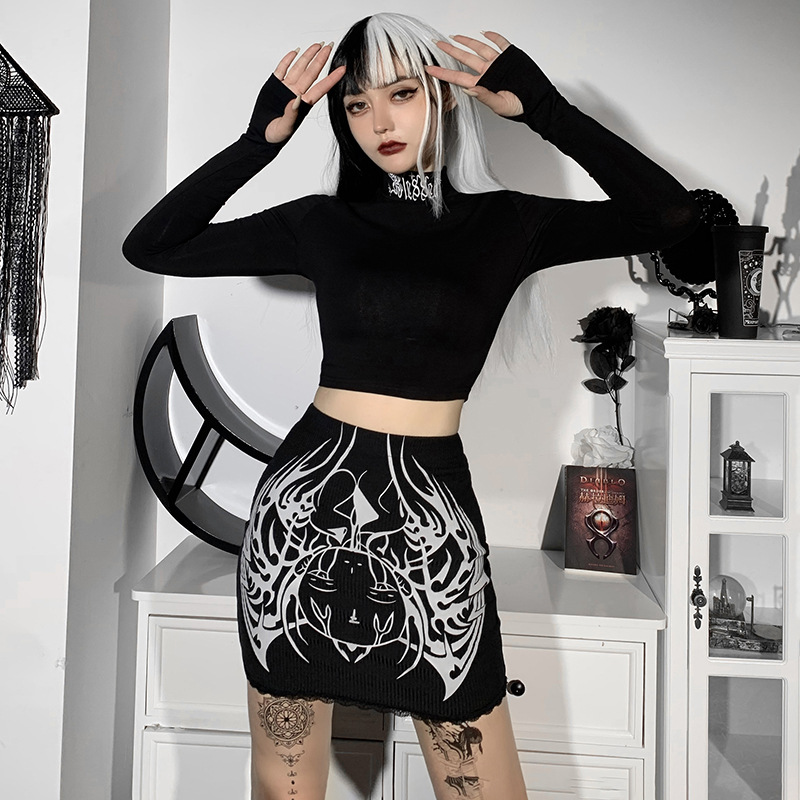 Lace Print Slim Gothic Style Stitching Skirt NSGYB116272