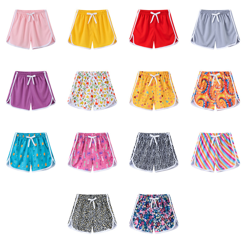 Summer New Children's Sports Shorts Boys and Girls Solid Color Printed Pants Children's Holiday Beach Pants Baby Shorts