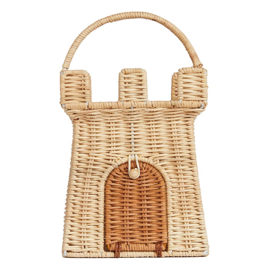 Estilo pastoral cesta de juguete para niños tejida a mano decoración de Halloween ratán Castillo pequeña casa accesorios de fotografía
