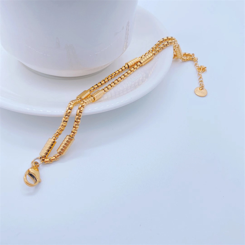 Fashion 18k Gold Plating Hip Hop Double Chain Titanium Steel Bracelet display picture 3