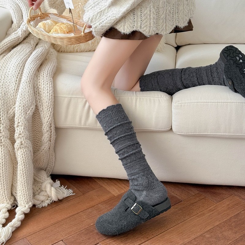 White Lace Wool Calf Socks for Women in Autumn and Winter New Style Cut Out Ballet Style Slimming Look Stockings with Boots