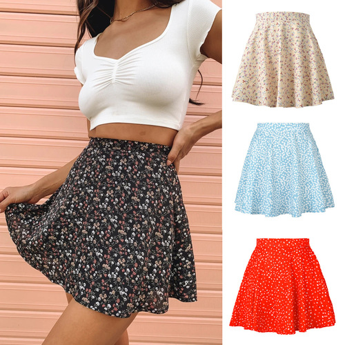 Women's Floral Skirt, Chiffon Printed Umbrella Skirt – Chic, Sweet, and Sleek Short Dress with Invisible Zipper, Perfect for an European or American Style Look