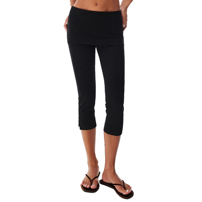 In-stock high-waisted butt-flap design fitness yoga capri pants, stretchy sexy sports slit capri pants