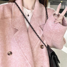 三文鱼粉色双面羊绒大衣女2025秋冬新款高级感小个子加厚毛呢外套
