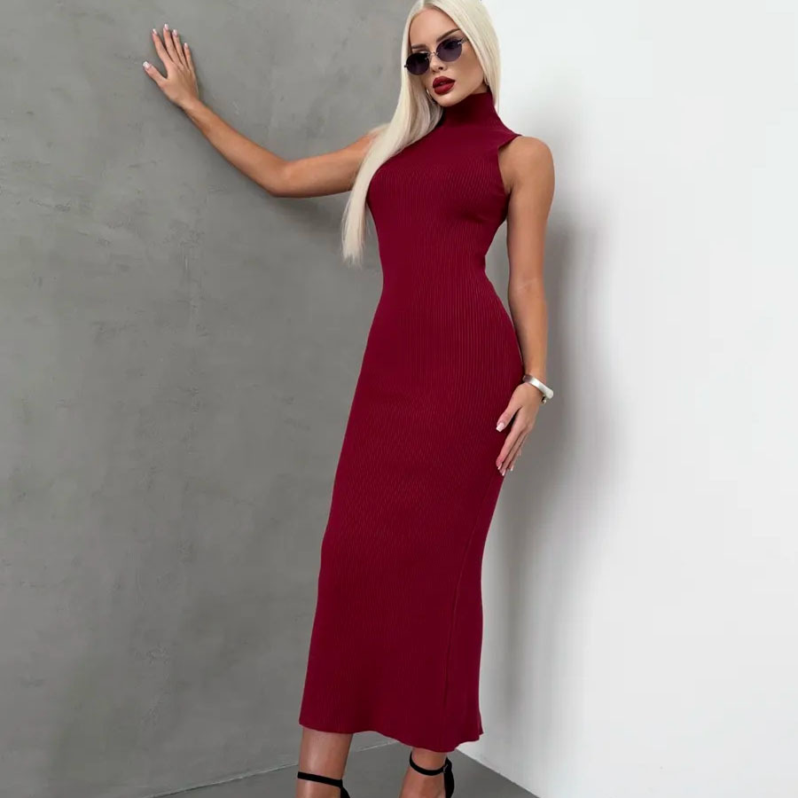 Платье ロング リブ ノースリーブ ドレス ニット ロングスカート