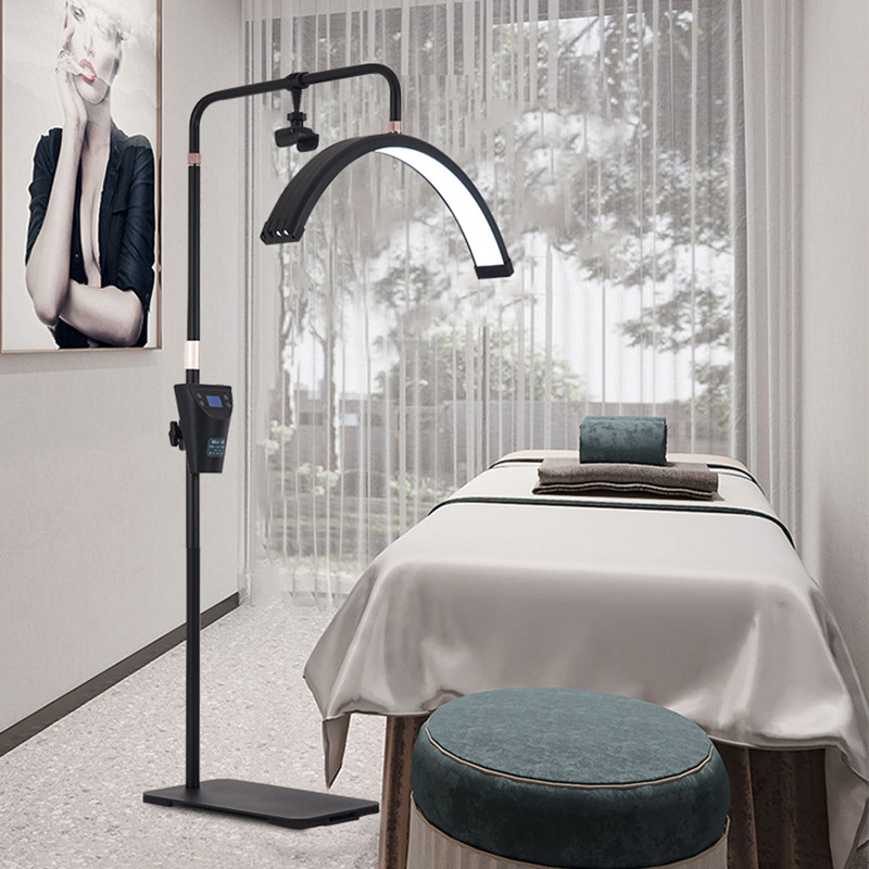 28-inch LED moon light for streamers, half-moon shaped beauty eyelash and eyebrow tattooing and embroidery floor lamp with remote control and additional lighting