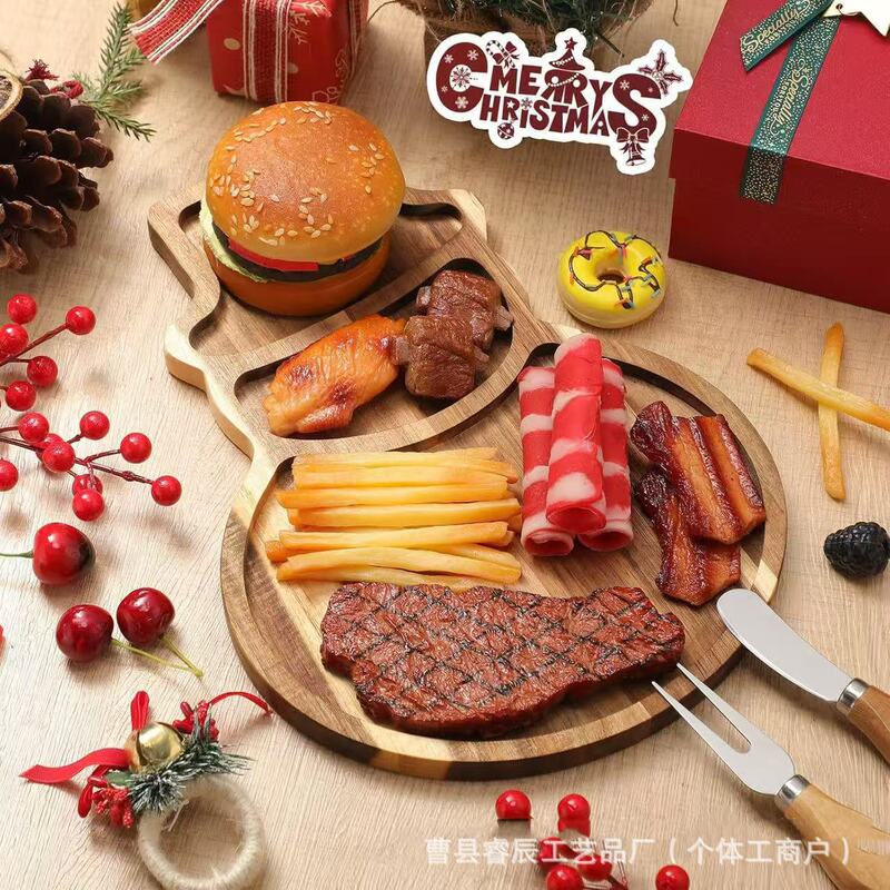 Cross-Border Wooden Dinner Plate Christmas Party Decoration Snowman Shaped Fruit Snack Candy Plate Kidsren's Dinner Plate Dessert Plate