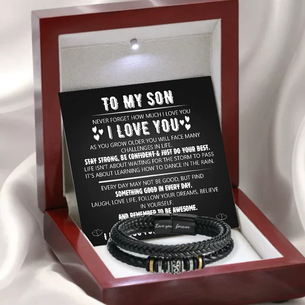 To My Son Cross Border Stainless Steel Leather Rope Bracelet Laser Engraving Three-Layer Woven Men's Multi-Layer Leather Bracelet