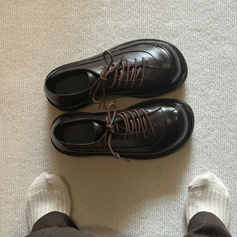 ShoeVault Chunky Toe Commuter Leather Thick Sole Korean Version Derby Shoes British Style Unisex Trendy Height Increasing Niche_voghion.com