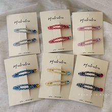 一对装彩色格纹BB夹水钻刘海夹发夹新款侧边发卡少女甜美百搭发卡