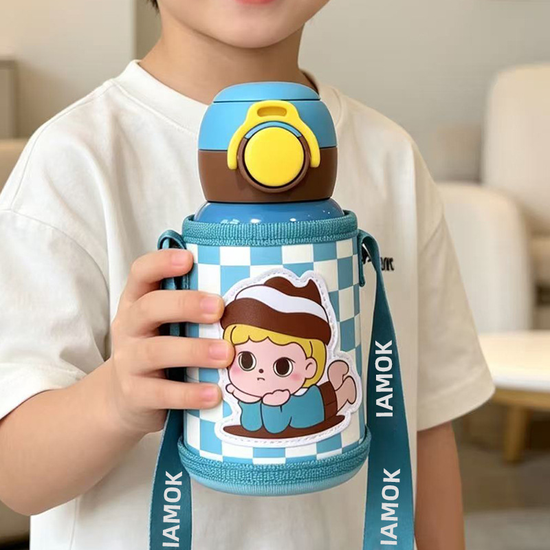 Dibujos animados 316 acero inoxidable doble bebida creativa para niños termo taza de agua de paja de asta regalo de coche portátil al por mayor image 35