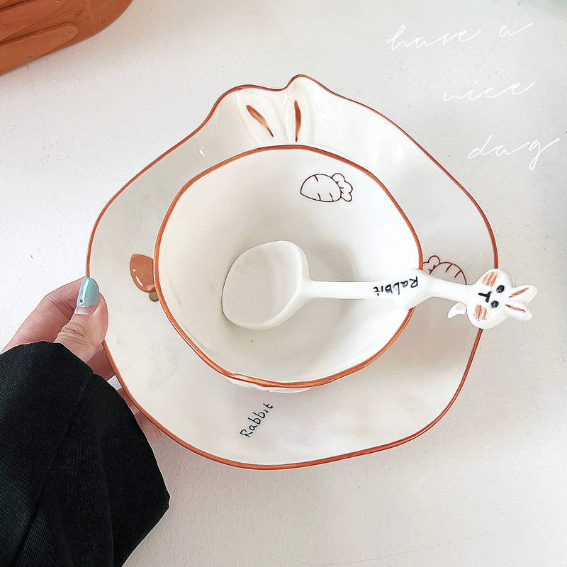 Cartoon Kidsren's Tableware Ceramic 2025 New Bowl Plate Household High-Looking Cute Rice Bowl Dinner Plate Underglaze Color
