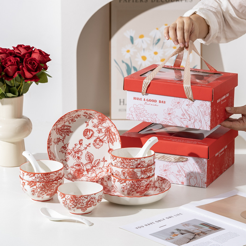 High-quality, aesthetically pleasing tableware set, including ceramic bowls and spoons, presented in a gift box. Perfect as a promotional item, practical gift, or small token of appreciation. A complete set of bowls and plates