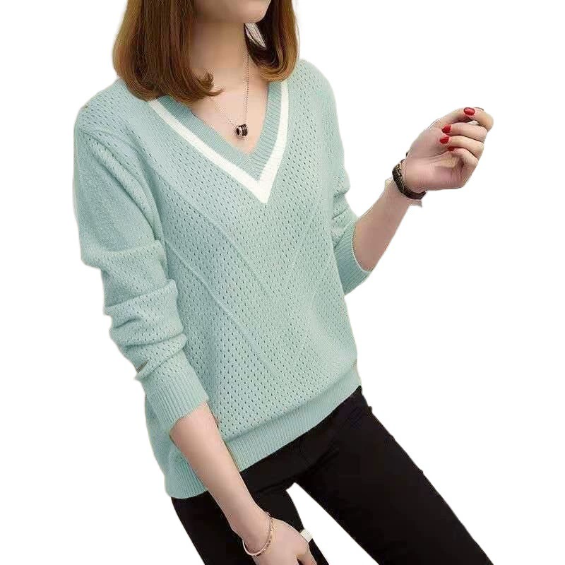 Autumn knitted short sweater, thin long-sleeve, oversize