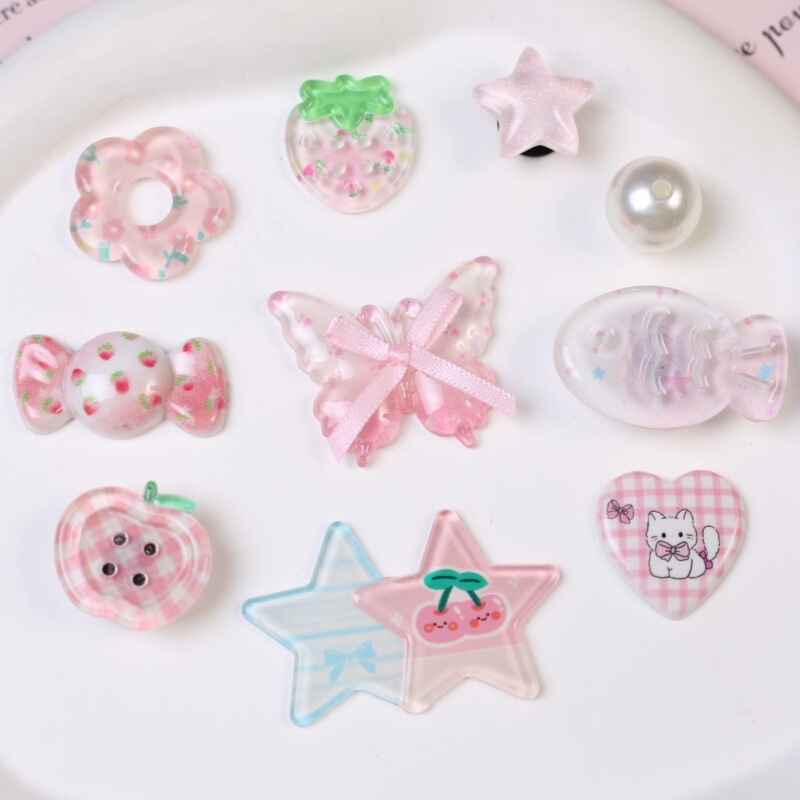 Hot-Selling Pink Butterfly and Fish Accessories, Phone Case and Clog Shoe DIY Materials Wholesale, Fresh Pastel Colors