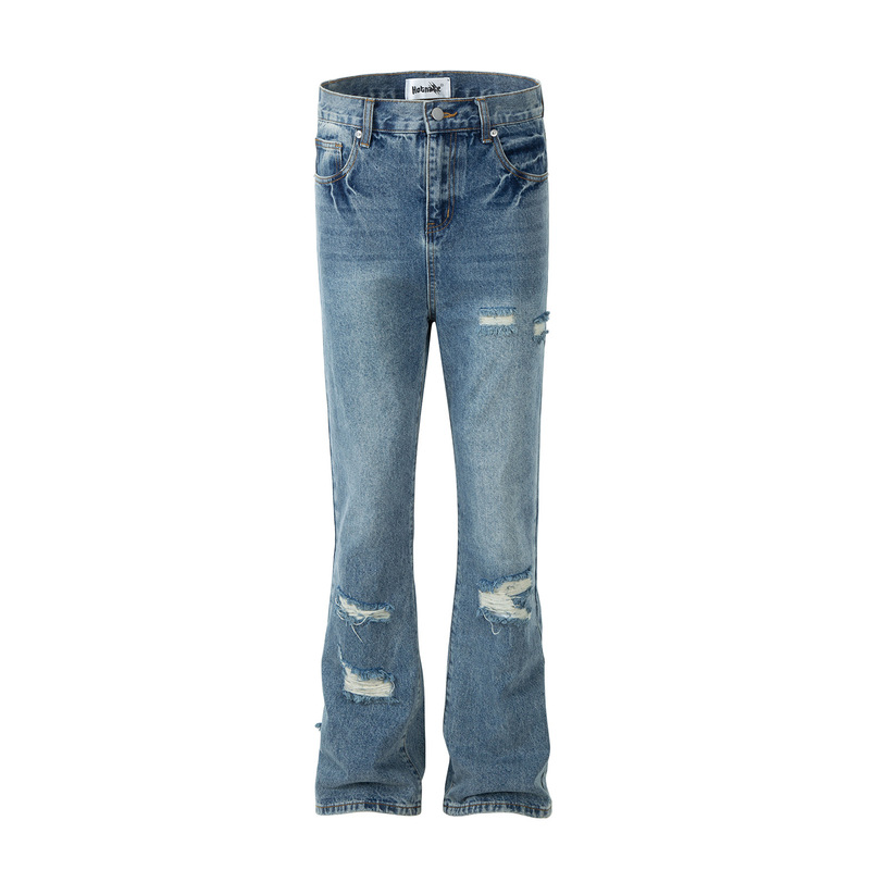 2025 New Men's and Women's Retro Casual Straight-Leg Loose Imitation Frayed Design Jeans Slightly Flared Pants Handsome and Trendy