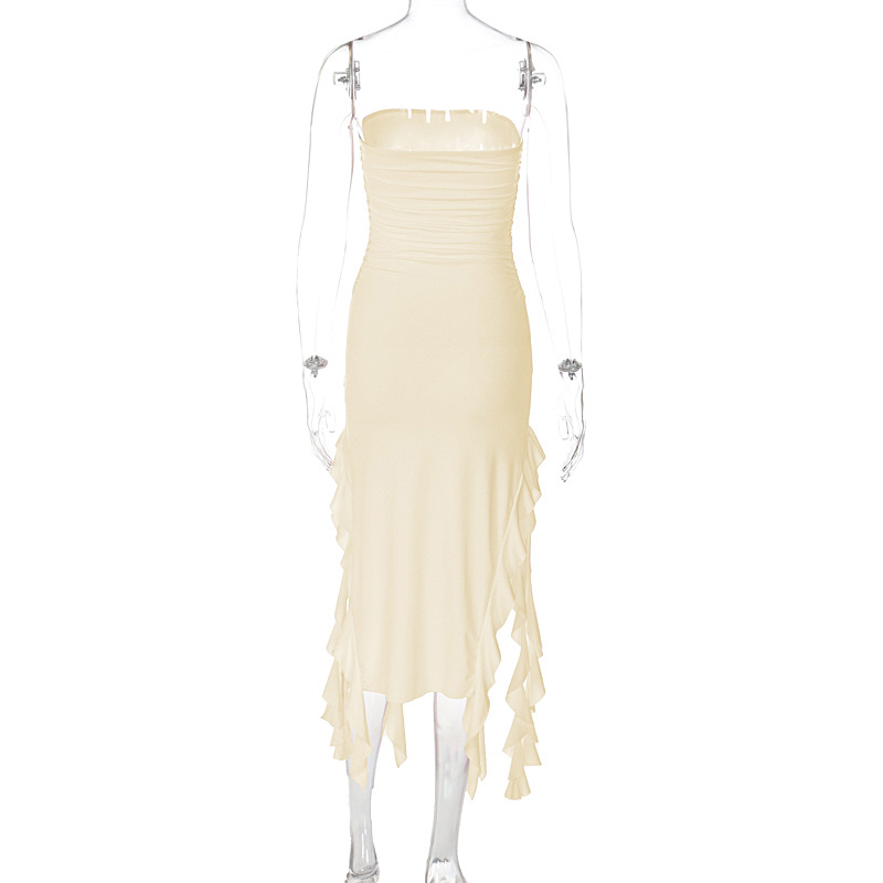 Wholesale Women's Sexy Lettuce Trim Solid Color Banquet Daily Bar Strapless Sleeveless Sheath Dress display picture 64