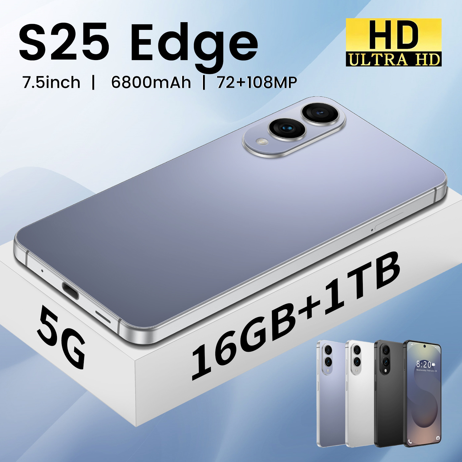 新款跨境手机S25 Edge 真实7.2寸大屏全频段 安卓12工厂直销代发