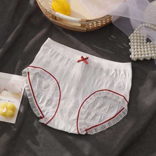 Japanese seamless fairy briefs fat mm puff panties pleated mid-waist lace girl briefs head