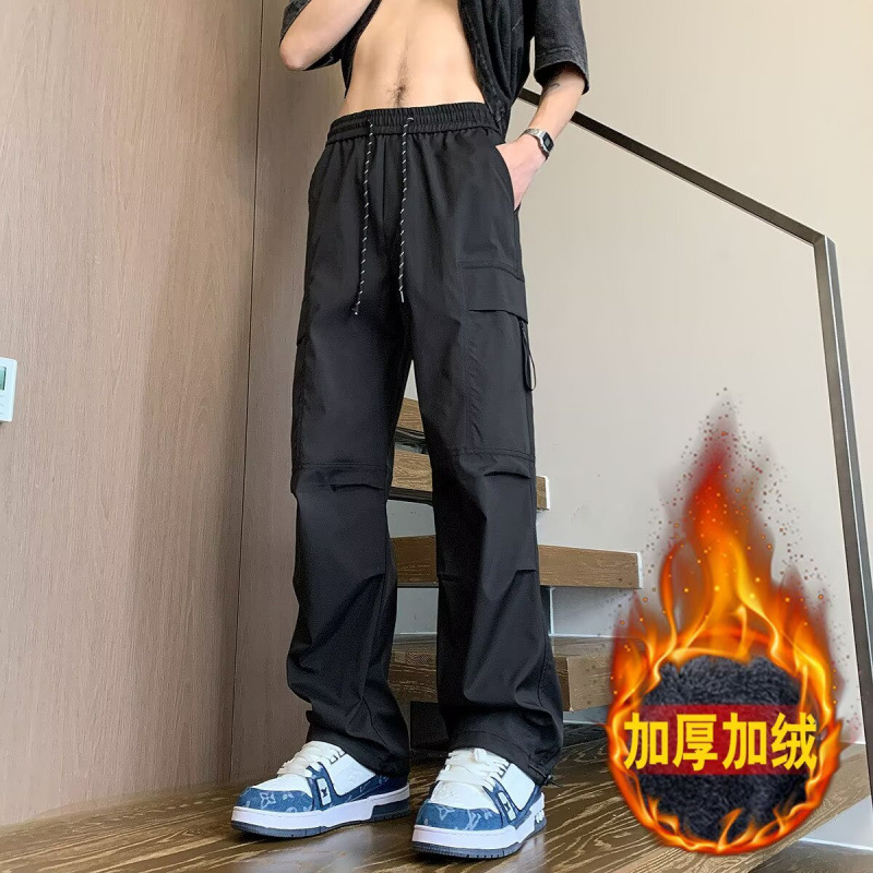 Men's Straight Black Cargo Pants New Spring and Autumn Quick-Dry Hiking Outdoor Pants Loose Plus Size Thickened Casual Long Pants