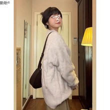 东莞大朗浣熊绒毛衣外套女秋冬季2023新款麻花上衣潮汕针织衫正肩