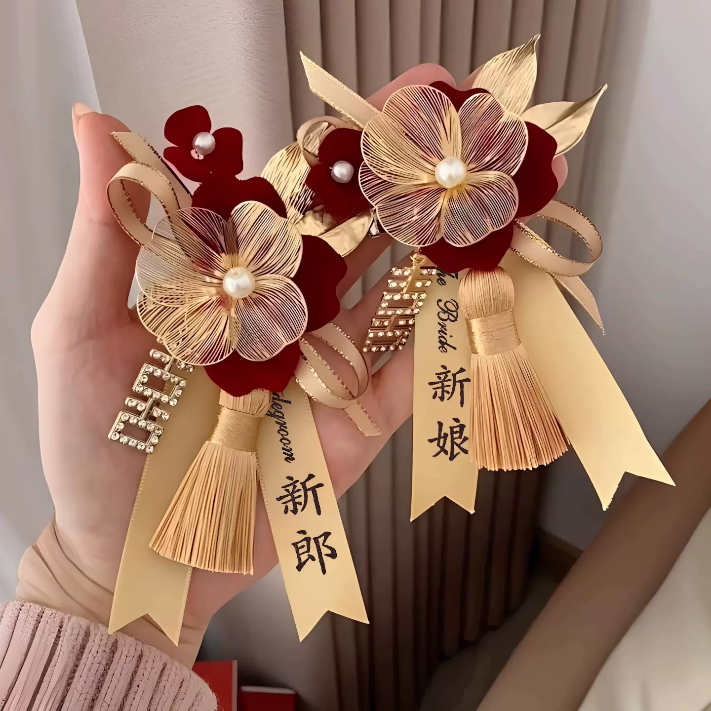 胸花婚礼新娘新郎结婚全套家人高级感伴郎伴娘胸针襟花父母姐妹团