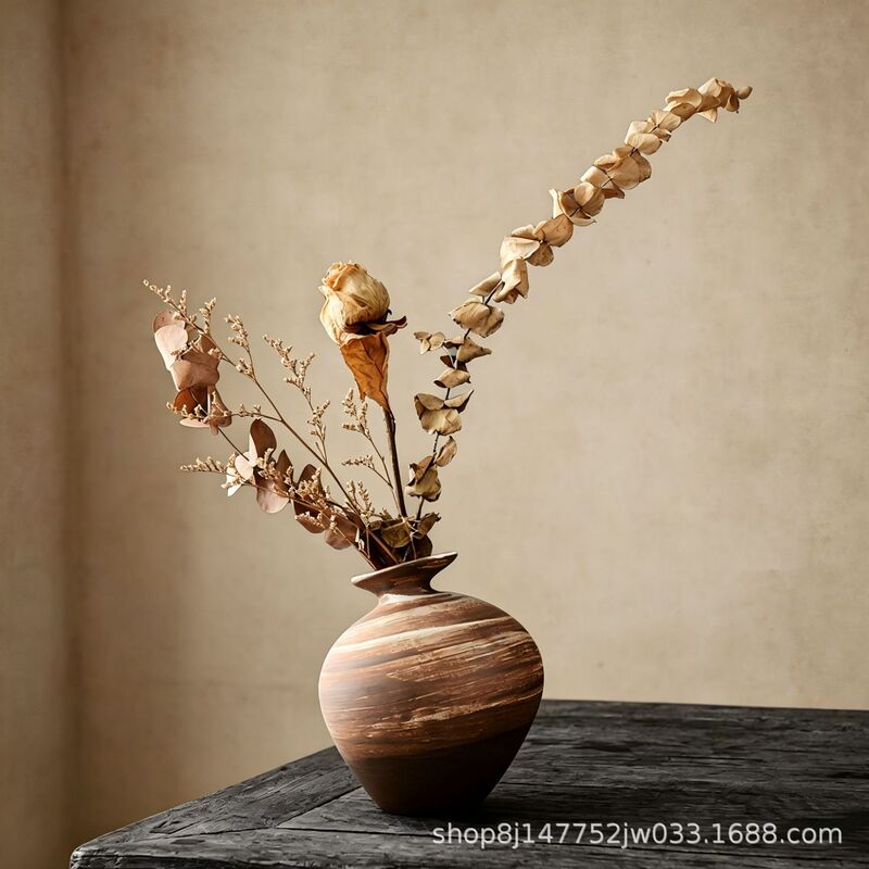 Vintage Dried Flower Arrangement in Ceramic Vase, Creative Design for Living Room and Hotel, Simple Irregular-Shaped Ceramic Hydroponic Flower Vessel, Rustic Small Ornament Vintage Dried Flower Arrangement in Ceramic Vase, Creative Design for Living Room and Hotel, Simple Irregular-Shaped Ceramic Hydroponic Flower Vessel, Rustic Small Ornament