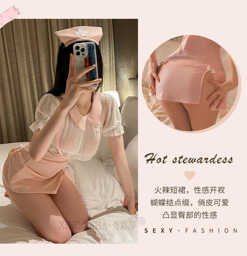 Xiuaisha Nurse Roleplay Lingerie Set with Sheer Gauze Slit Skirt and Open Shirt — detail image 16