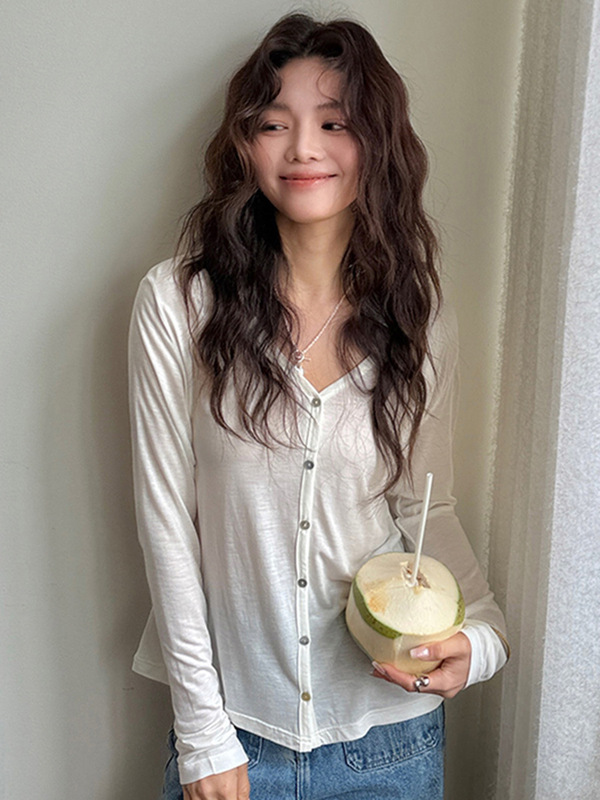 Spring and Autumn Silk Acetate Cardigan Women's 2025 Sheep Wool Stretch Jacket Lightweight Button Long Sleeve Top