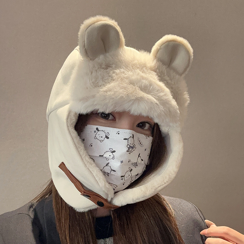 Herbst- und Wintermützen Damen Warme, verdickte Fleece-Ohrenschützer Gestrickte Winterwollmützen_voghion.com