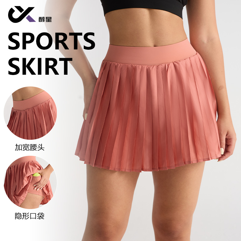 Fitness Yoga Skirt with Pockets Casual Sports Tennis Skort Women Anti-Exposure High Waist Summer Sports Pleated Skirt