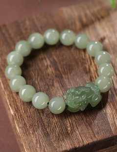 Natural Xinjiang Hetian Jade Qingshui Pixiu Bracelet Men's and Women's Picchu Bracelet Bracelet Jade Wholesale Gifts