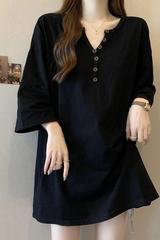 300斤特大码宽松遮肉洋气中长款显瘦胖妹妹V领休闲百搭半袖上衣女