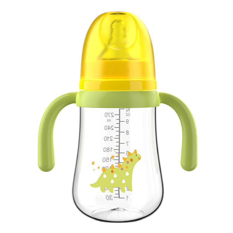 Chupete de boca ancha para bebés 210/270ml serie de barriga grande con mango biberón PP sin pajita