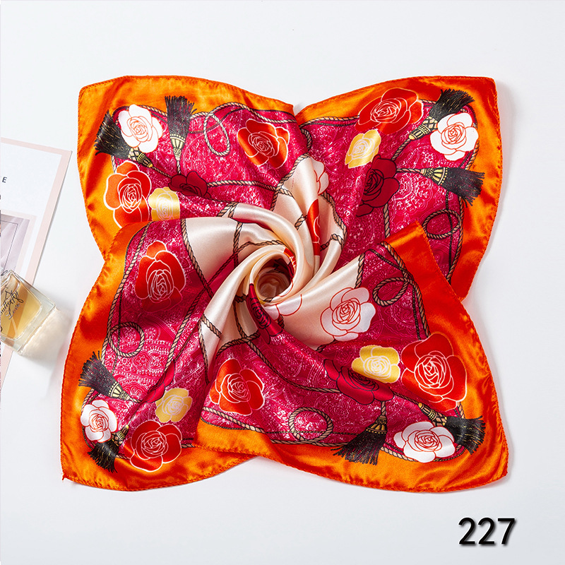 35g Weight Silk Scarf Classification Office, Daily Occasion Satin Cloth Material Star, Flower Pattern Spring&Summer Season Women's Gender Printing Design Elegant Style Women's Elegant Star Flower Satin Cloth Printing Silk Scarf 23