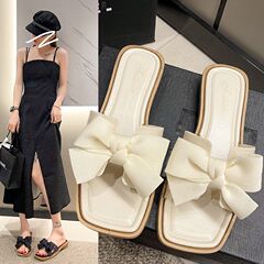 New Butterfly Knot Slides Beach Fringed Slides Women's Anti-Slip Height Increase Slides Korean Style Women's Slides