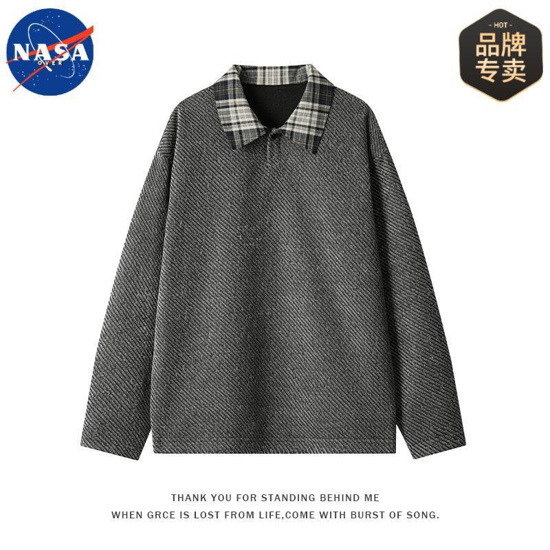NASA品牌高级感重磅POLO衫长袖上衣男士春秋潮牌休闲宽松痞帅衬衫|undefined