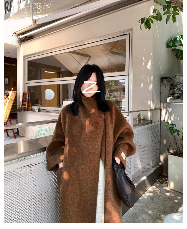 双面羊绒大衣女加长韩版系腰带立领毛呢外套简约高级感羊毛呢外套|undefined