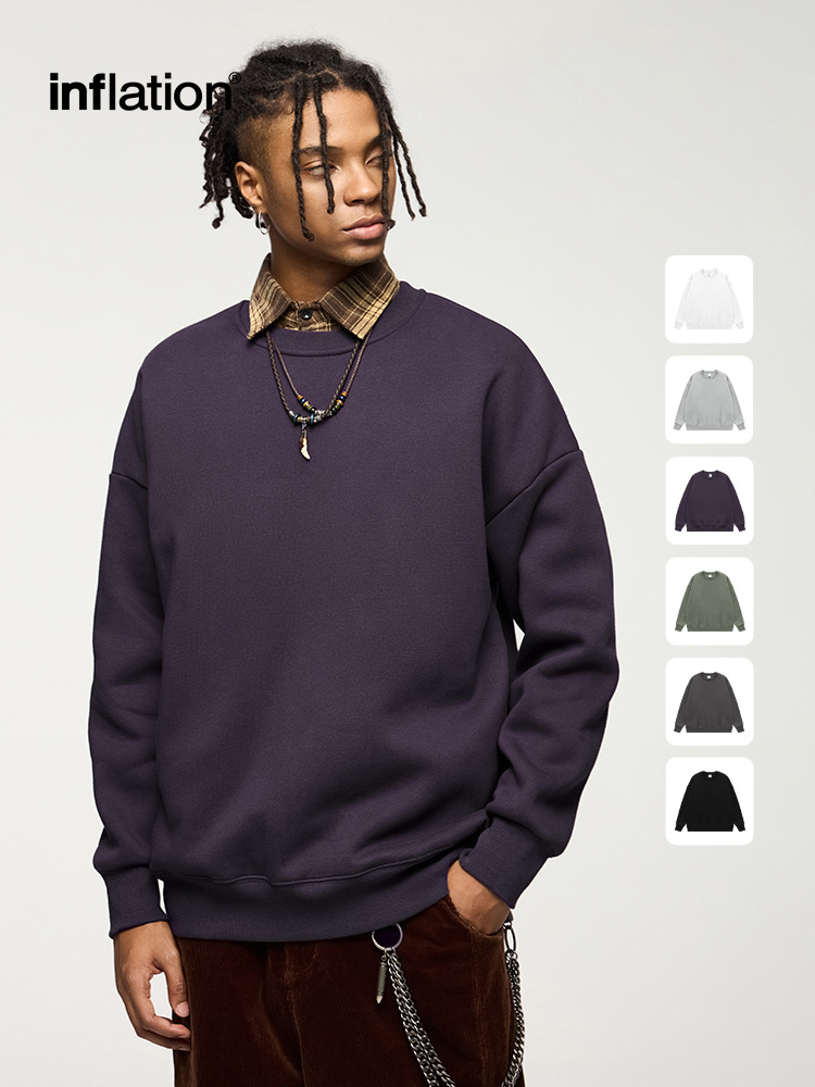 捷展メンズウェア | 350G裏起毛トレンドブランドゆったりレインボーラウンドネックセーター25秋冬新作フリーストップス