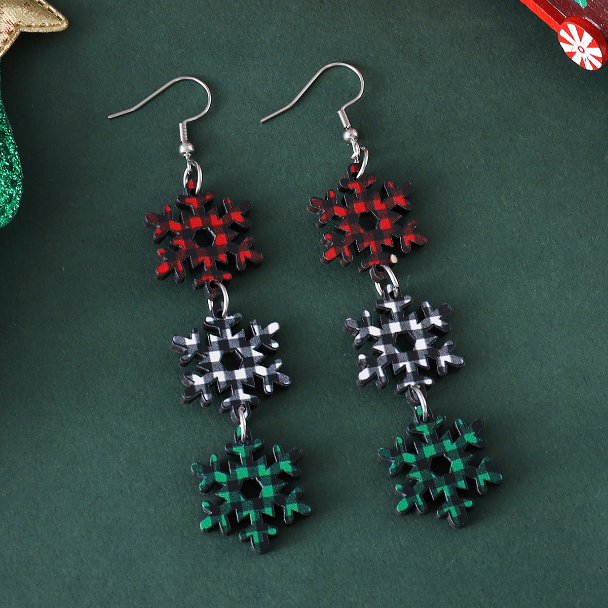 Bijoux de fête de Noël Boucles d'oreilles pendantes en forme de flocon de neige et d'arbre de Noël pour femmes_voghion.com